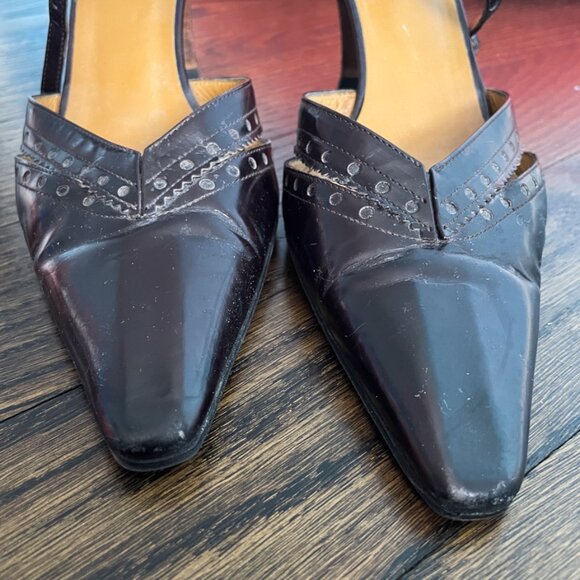Gucci Designer 3” Heels, Pointed-Toe, Rich Brown Leather - Picture 5 of 6